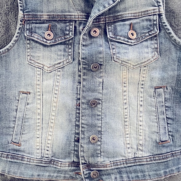 Denim Vest Hood Gray Layered Punk Grunge Skater Streetwear I Love H81 Size Small - Picture 3 of 7